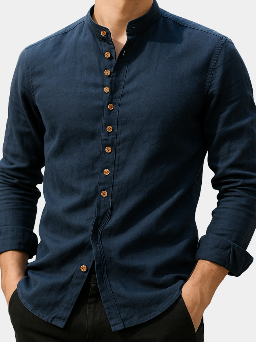 Men's Linen Cotton Shirt, Long Sleeve Relaxed Fit Button-Up Summer Casual Shirt 1