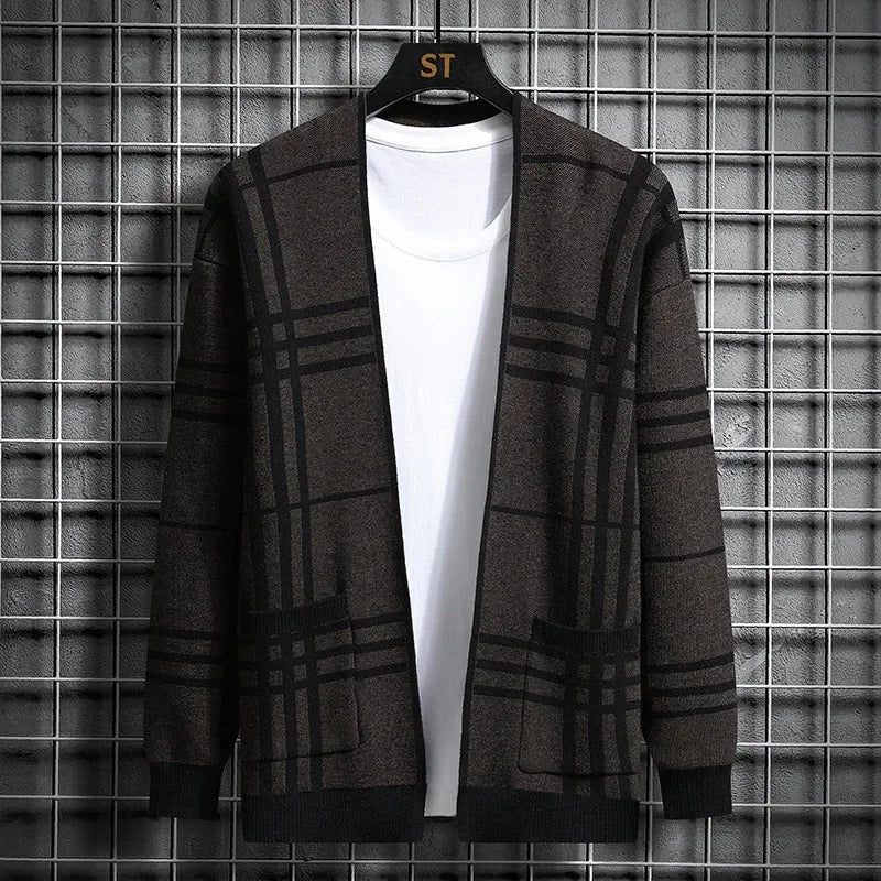 Grid Open-Front Cardigan