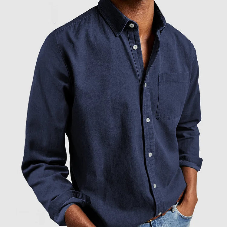 Men's Classic Cotton Shirt, Long Sleeve Regular Fit Smart Casual Button-Down with Pocket 1