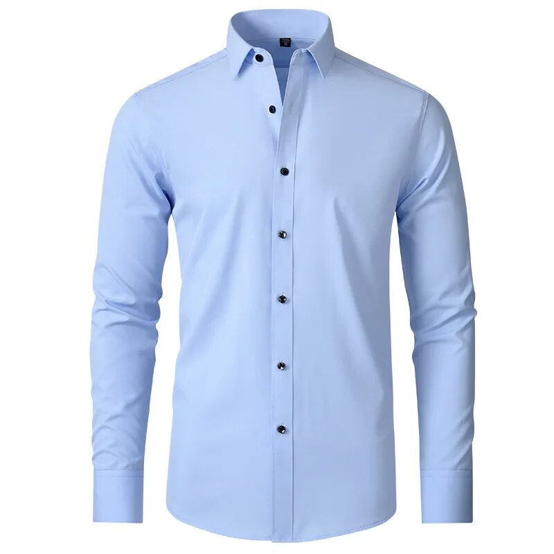 Men's Long Sleeve Formal Shirt, Flexible Fit Smart Button-Up Dress Shirt for Events 3