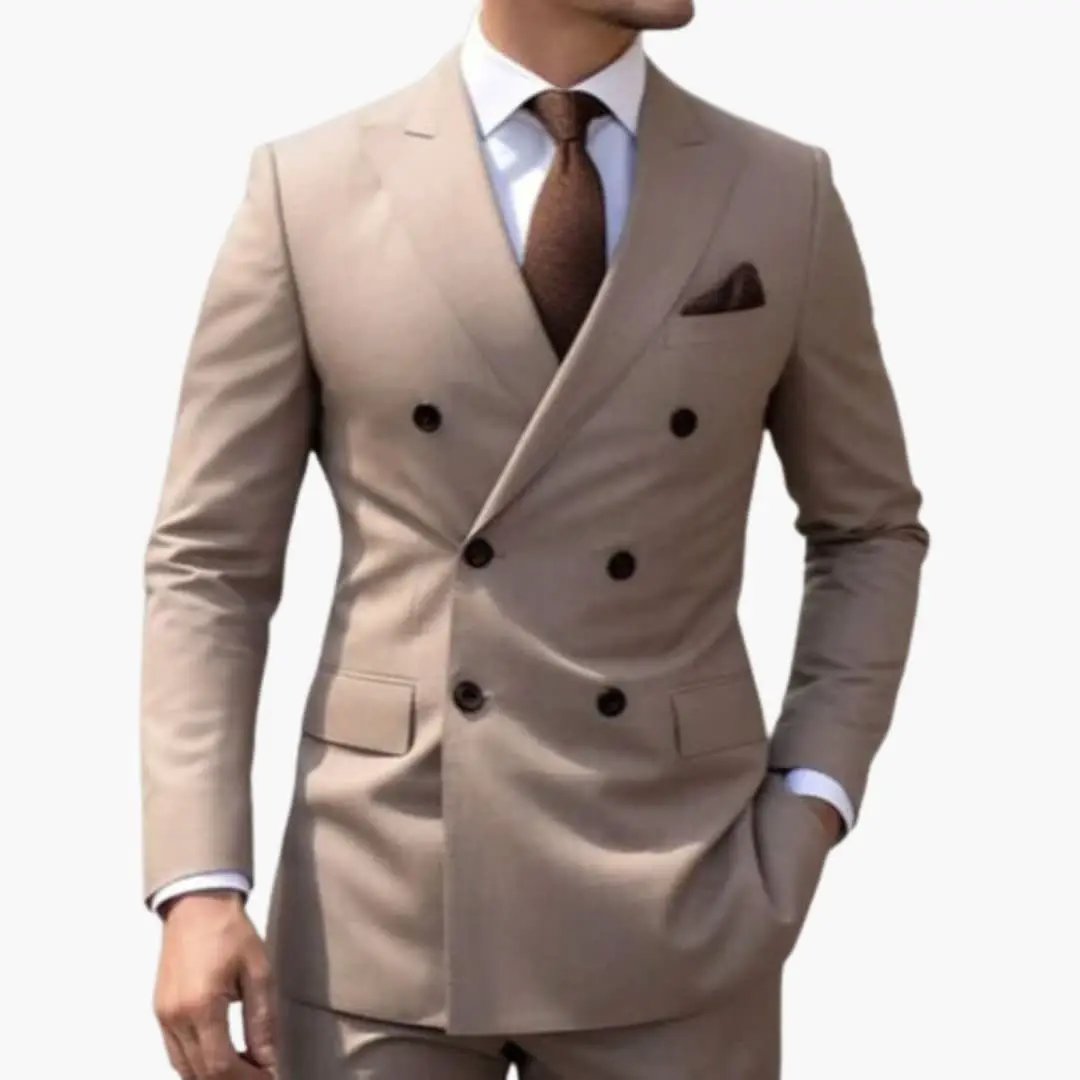 Men's 2 Piece Double-Breasted Suit, Slim Fit Tailored Blazer & Trousers Set for Formal 17