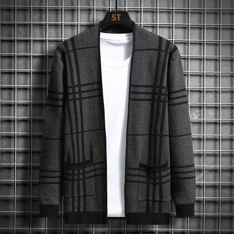 Grid Open-Front Cardigan