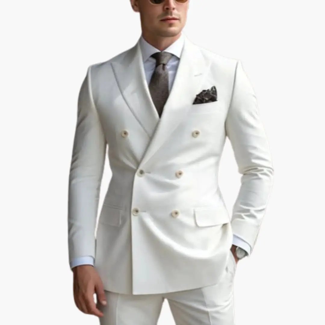 Men's 2 Piece Double-Breasted Suit, Slim Fit Tailored Blazer & Trousers Set for Formal 13