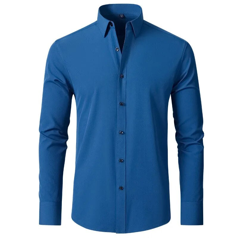 Men's Long Sleeve Formal Shirt, Flexible Fit Smart Button-Up Dress Shirt for Events 4