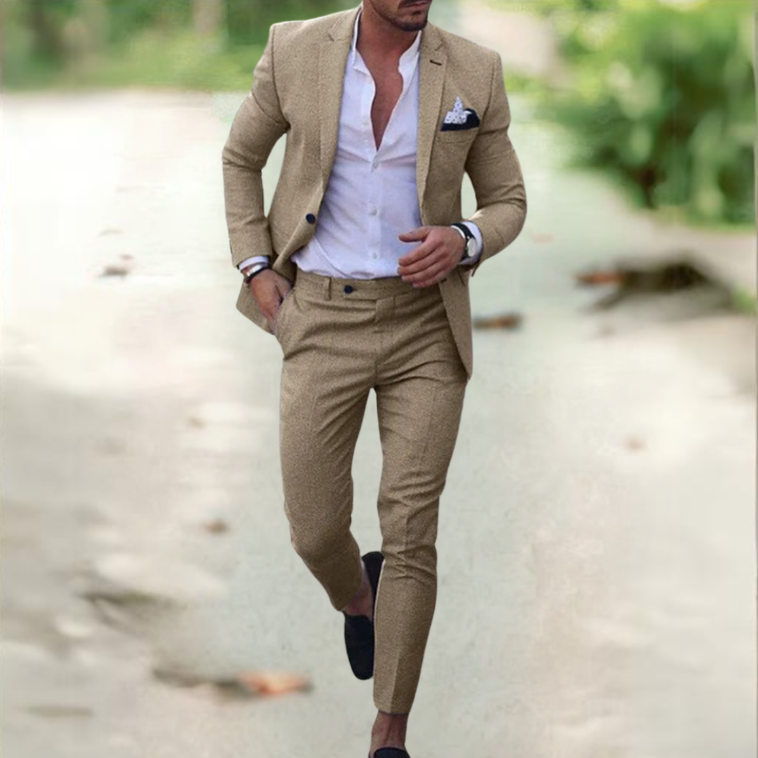 Men's 2 Piece Tailored Suit, Classic Slim Fit Blazer & Trousers Set for Weddings & Business 3