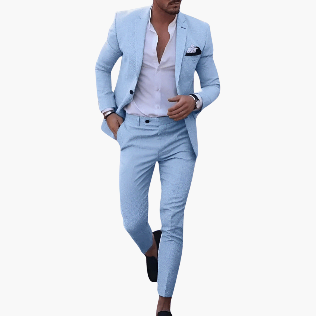Men's Slim Fit Summer Suit, 2 Piece Tailored Blazer & Trousers Set for Weddings & Events 6