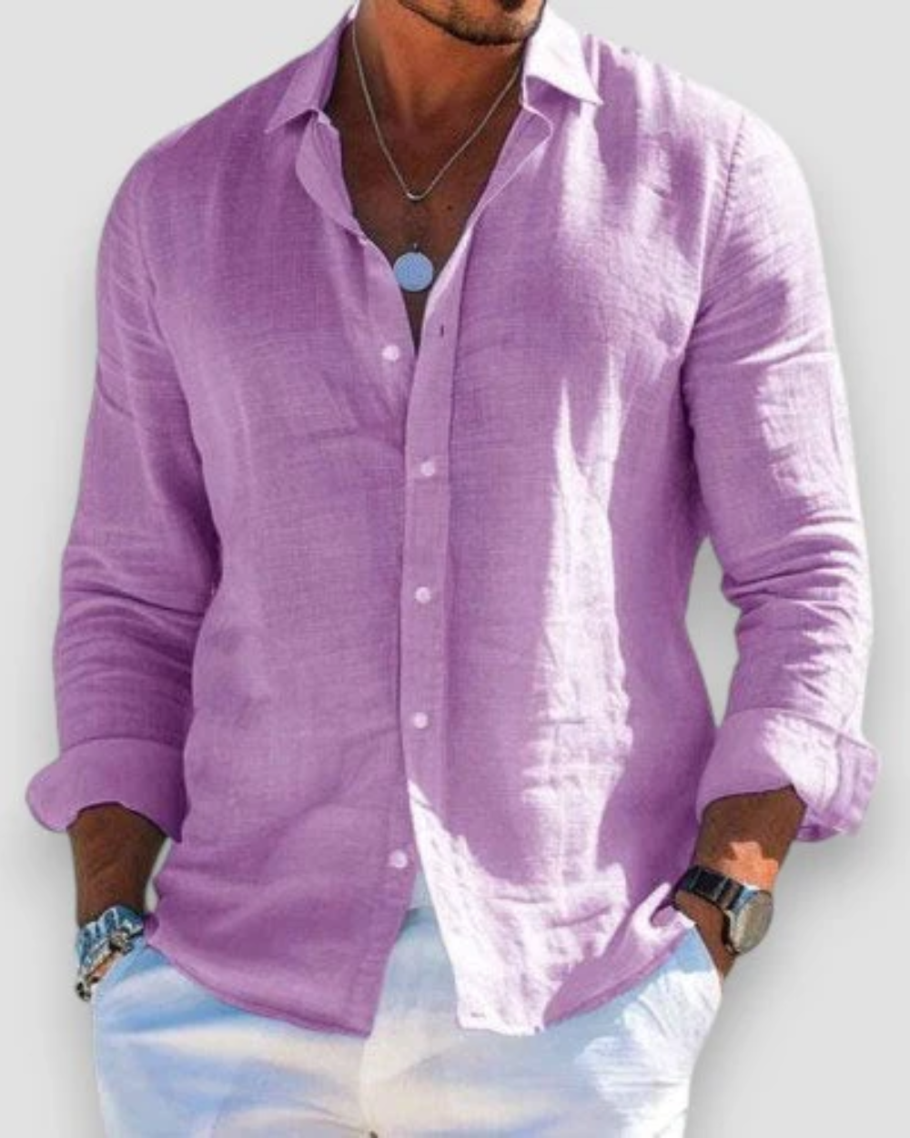 Men's Long Sleeve Button-Up Shirt, Classic Smart Casual Cotton Shirt with Buttons 8