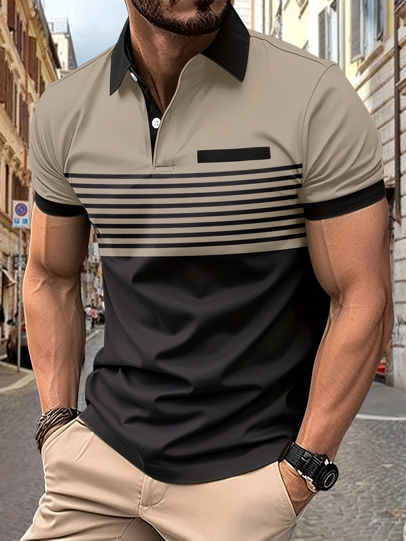 Men's Striped Polo Shirt, Short Sleeve Lightweight Summer Cotton Polo for Casual Wear 7