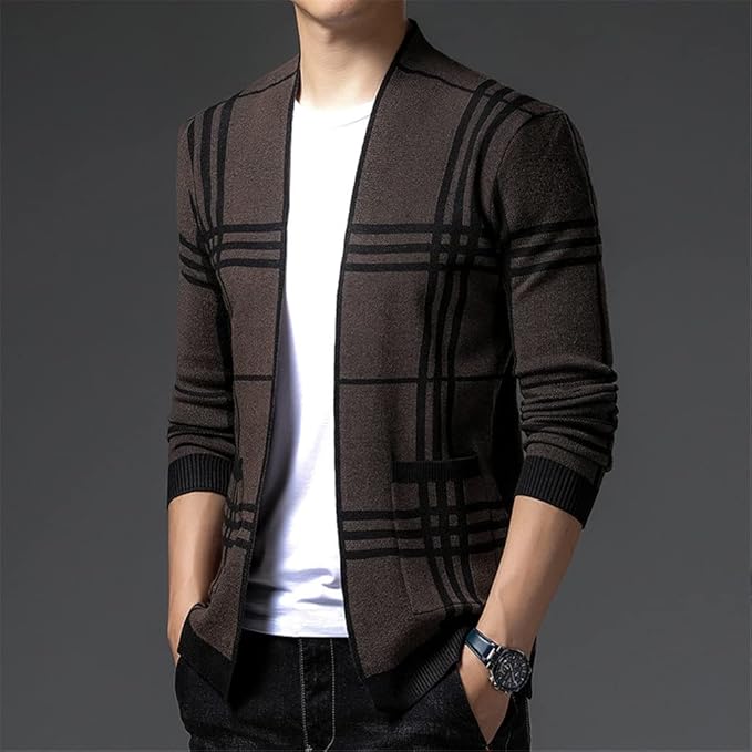 Grid Open-Front Cardigan