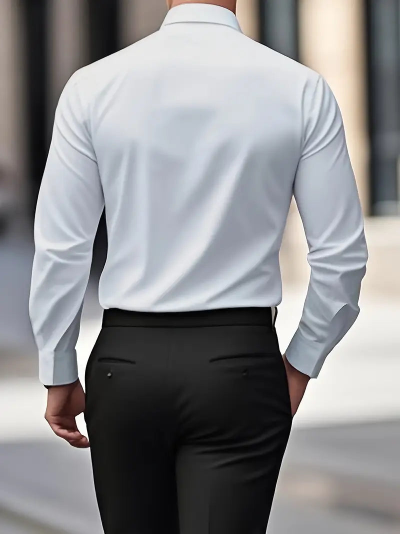 Men's Long Sleeve Button-Up Shirt, Smart Casual Tailored Cotton Shirt for Work & Events 11