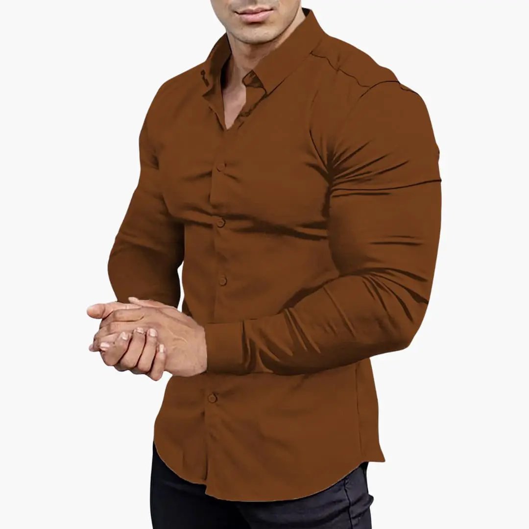 Men's Slim Fit Long Sleeve Shirt, Smart Casual Button-Up Easy Iron Dress Shirt
