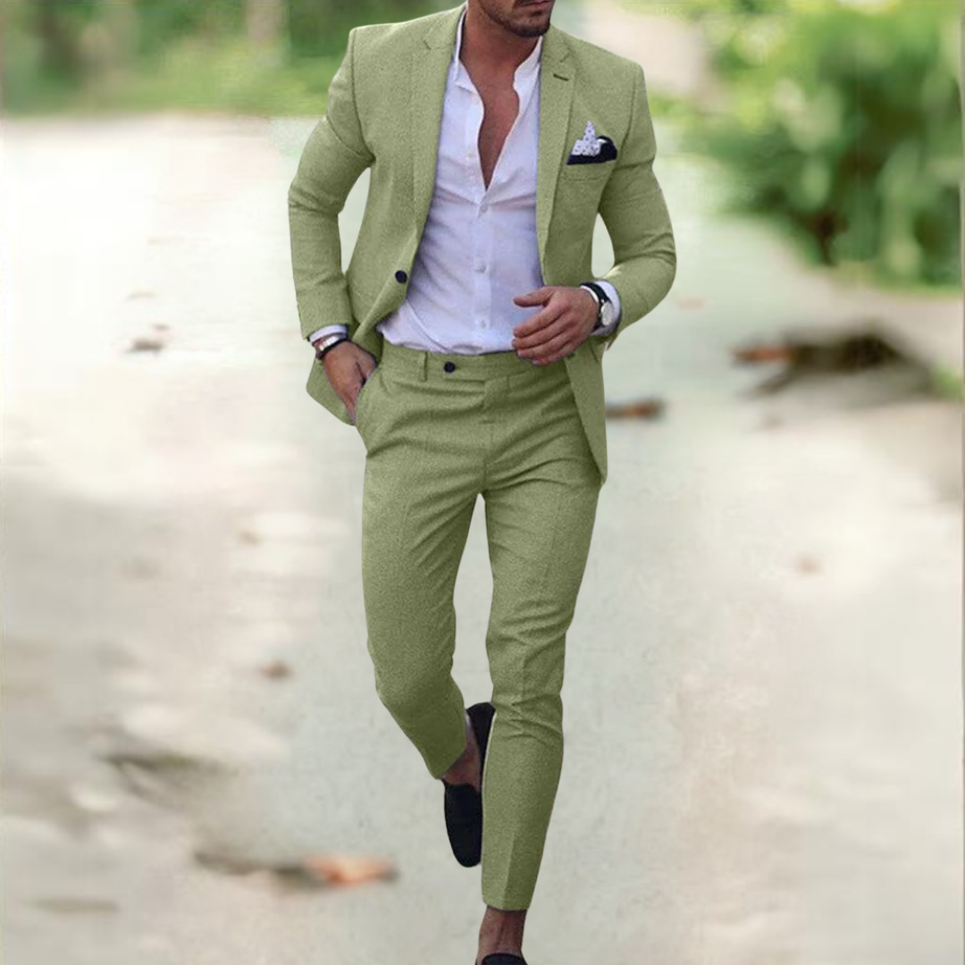 Men's 2 Piece Tailored Suit, Classic Slim Fit Blazer & Trousers Set for Weddings & Business 4