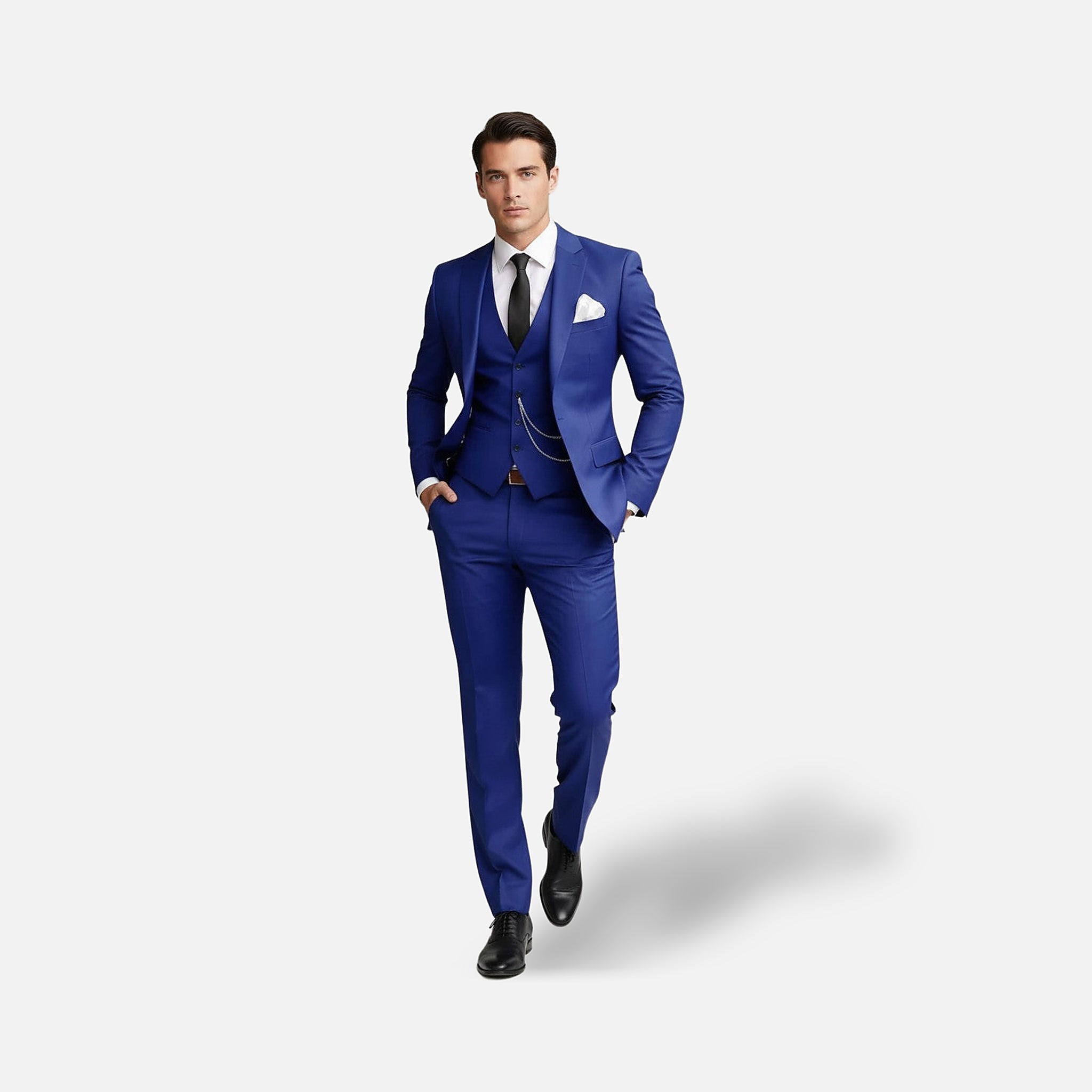 Men's 3 Piece Suit, Slim Fit Tailored Blazer, Waistcoat & Trousers Set in Blue 4