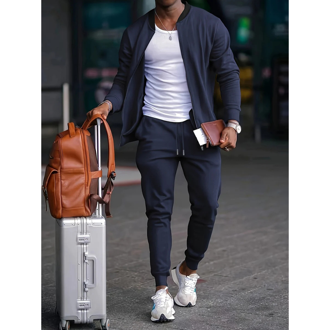 Men's 2 Piece Tracksuit, Zip Bomber Jacket & Tapered Joggers Set for Travel & Athletic Wear 2