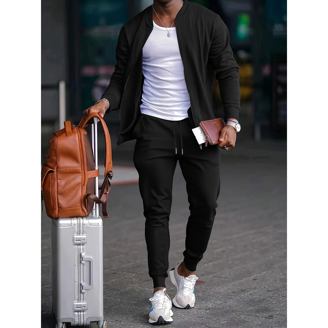 Men's 2 Piece Tracksuit, Zip Bomber Jacket & Tapered Joggers Set for Travel & Athletic Wear 1