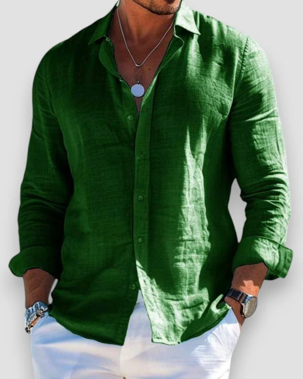 Men's Long Sleeve Button-Up Shirt, Classic Smart Casual Cotton Shirt with Buttons 9