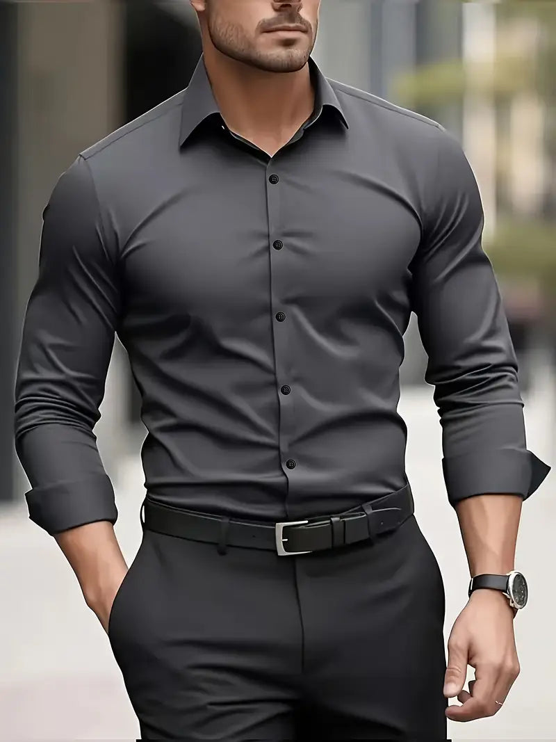 Men's Long Sleeve Button-Up Shirt, Smart Casual Tailored Cotton Shirt for Work & Events 7