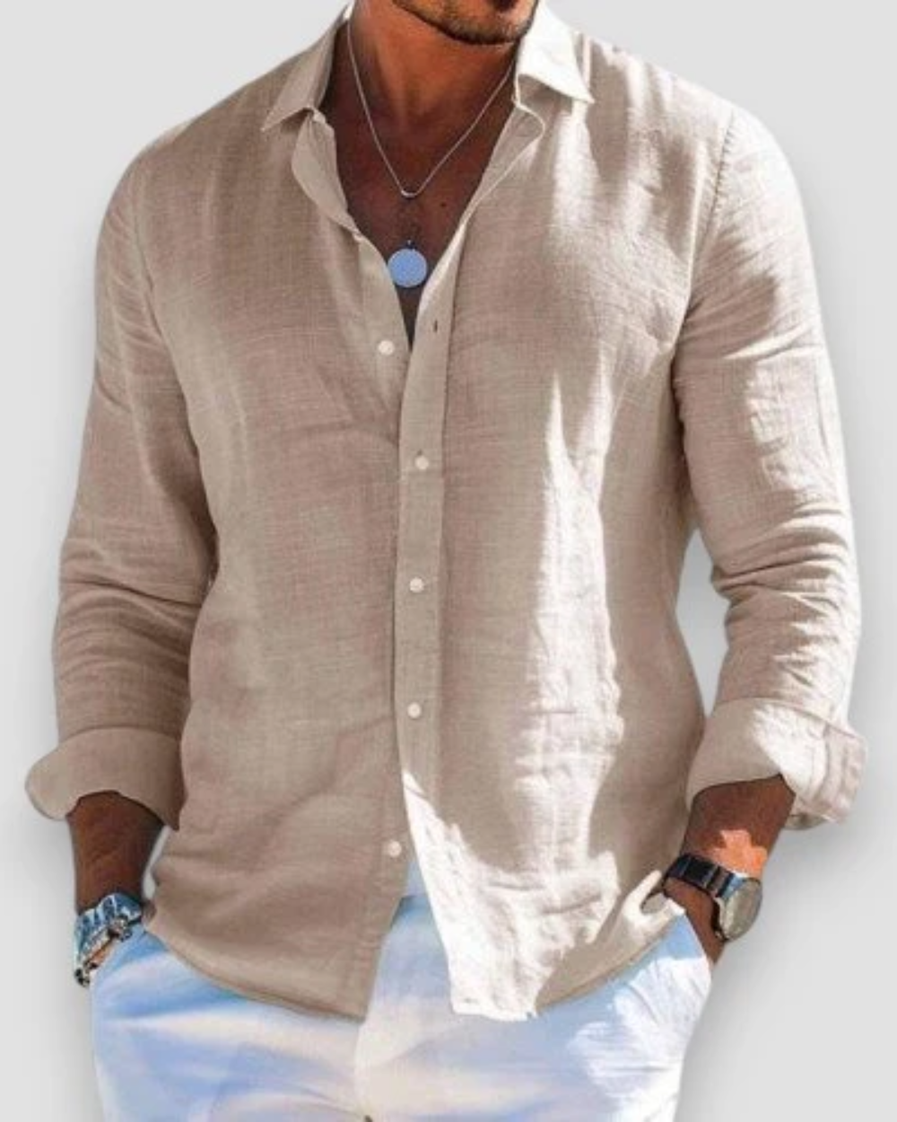 Men's Long Sleeve Button-Up Shirt, Classic Smart Casual Cotton Shirt with Buttons 10