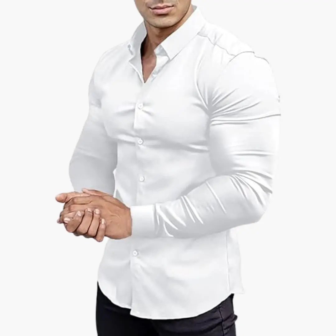 Men's Slim Fit Long Sleeve Shirt, Smart Casual Button-Up Easy Iron Dress Shirt