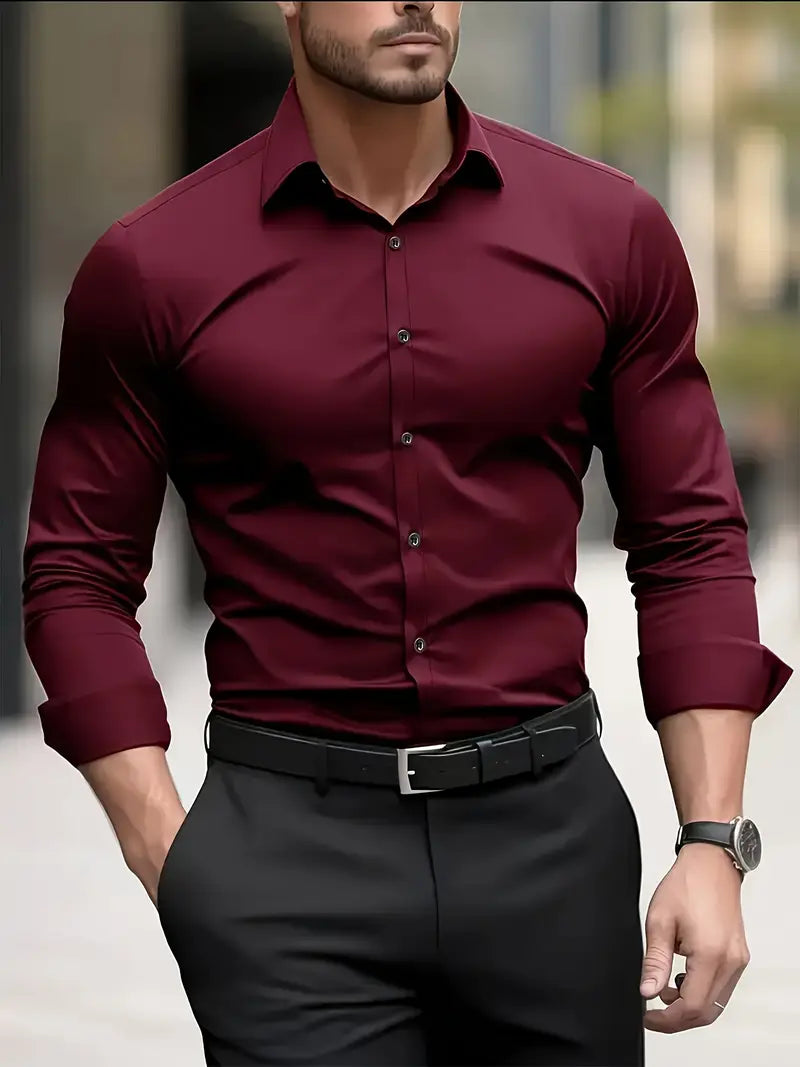 Men's Long Sleeve Button-Up Shirt, Smart Casual Tailored Cotton Shirt for Work & Events 4