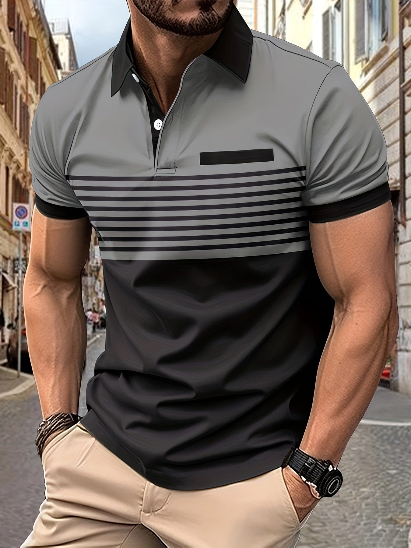 Men's Striped Polo Shirt, Short Sleeve Lightweight Summer Cotton Polo for Casual Wear 9