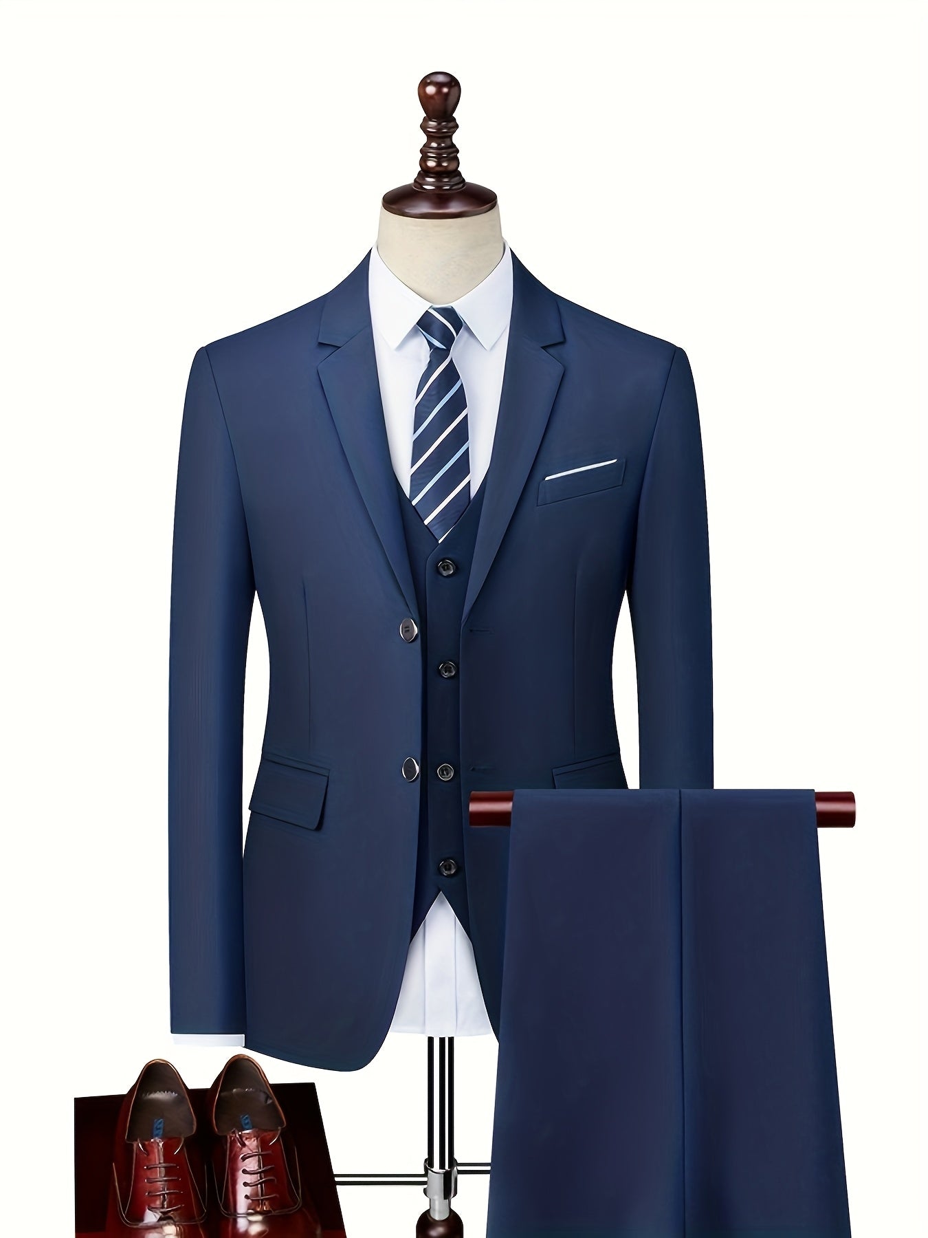 Men's Slim Fit Suit, 2 Piece Tailored Button-Up Blazer & Trousers Set for Formal Events 13