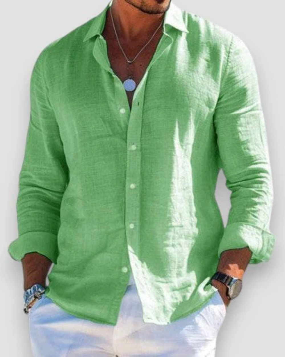 Men's Long Sleeve Button-Up Shirt, Classic Smart Casual Cotton Shirt with Buttons 7
