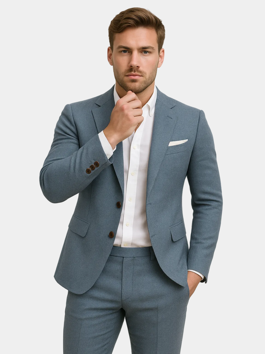 Men's 2 Piece Summer Suit, Tailored Button Blazer & Trousers Set with Functional Pockets 1