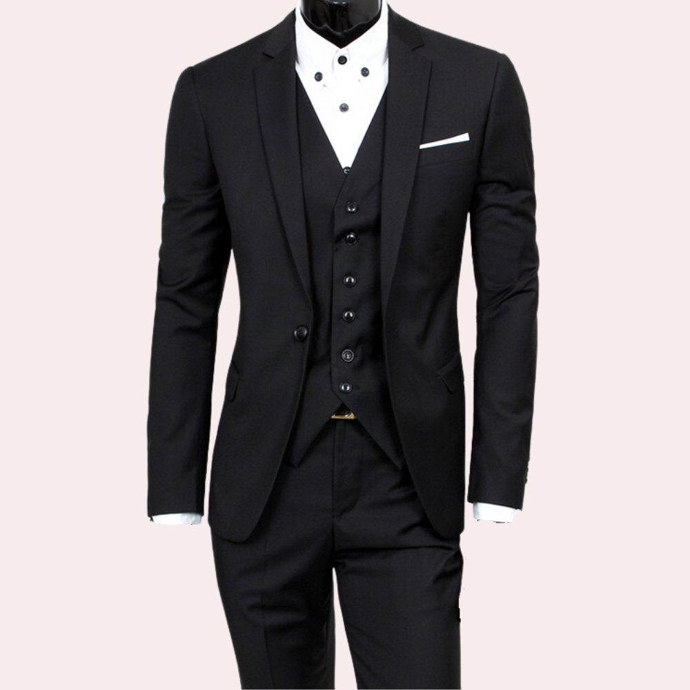 Men's 3 Piece Formal Suit, Slim Fit Double-Breasted Blazer Waistcoat & Trousers Set for Weddings 1