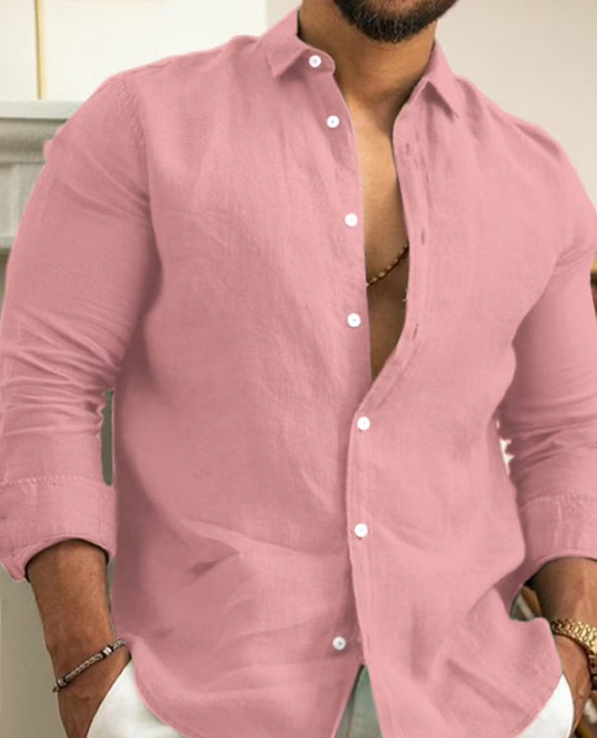 Men's Linen Shirt, Long Sleeve Lightweight Breathable Summer Casual Button-Up Shirt 5