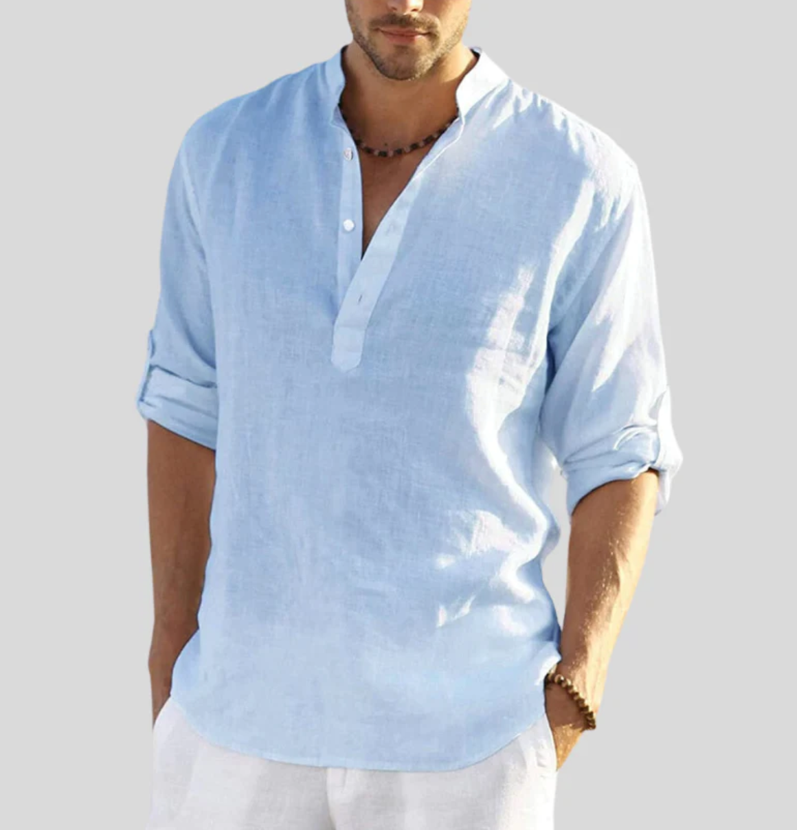 Men's Open Collar Shirt, Long Sleeve Casual Relaxed Fit Summer Shirt for Everyday 2