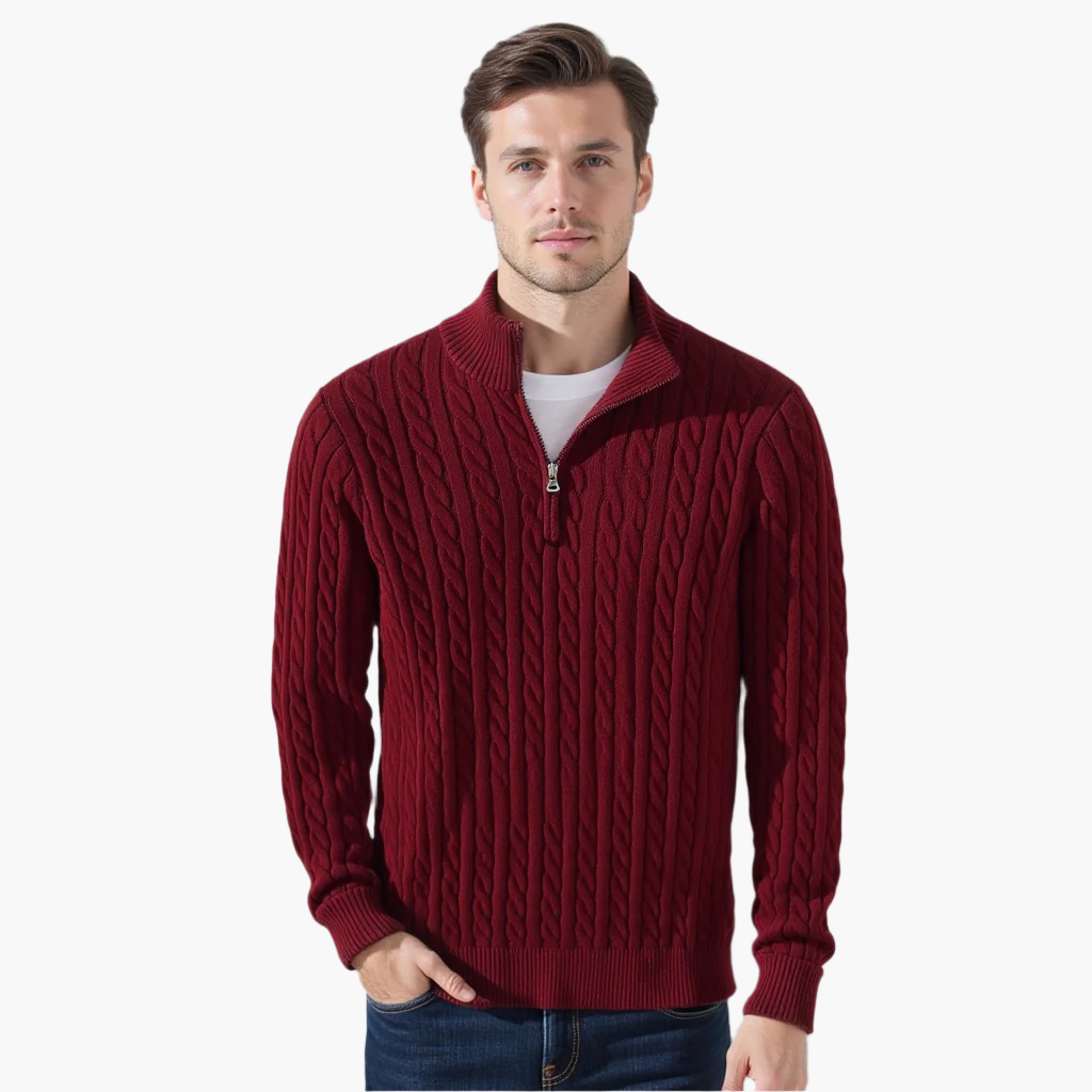Cable-Knit Half-Zip Sweater