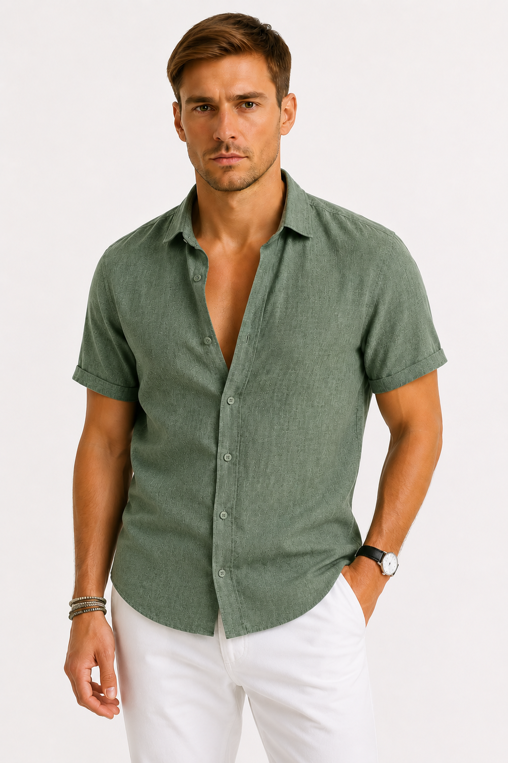Open-Collar Linen Shirt