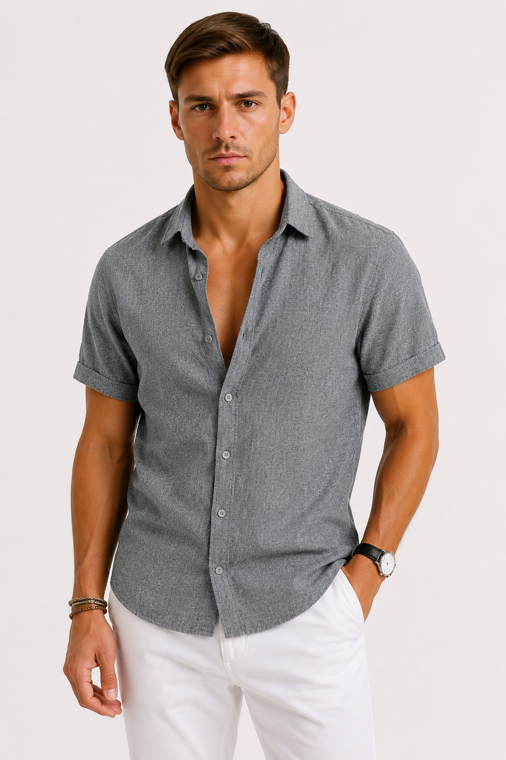 Open-Collar Linen Shirt