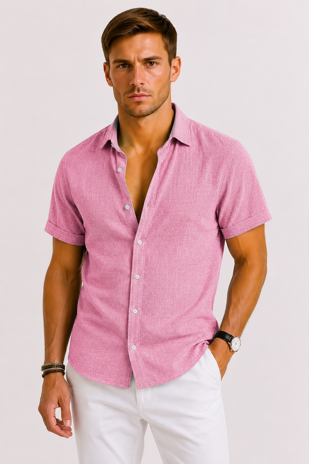 Open-Collar Linen Shirt