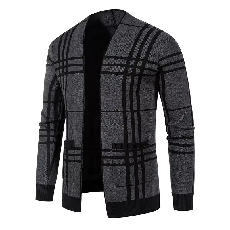 Grid Open-Front Cardigan