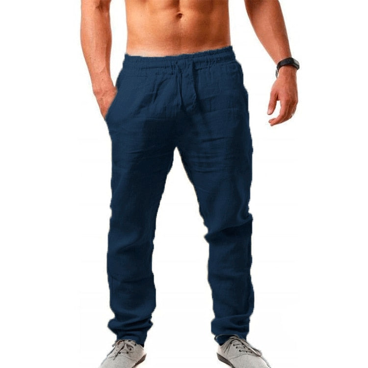 Men's Linen Trousers, Relaxed Fit Drawstring Lightweight Summer Beach Pants 4