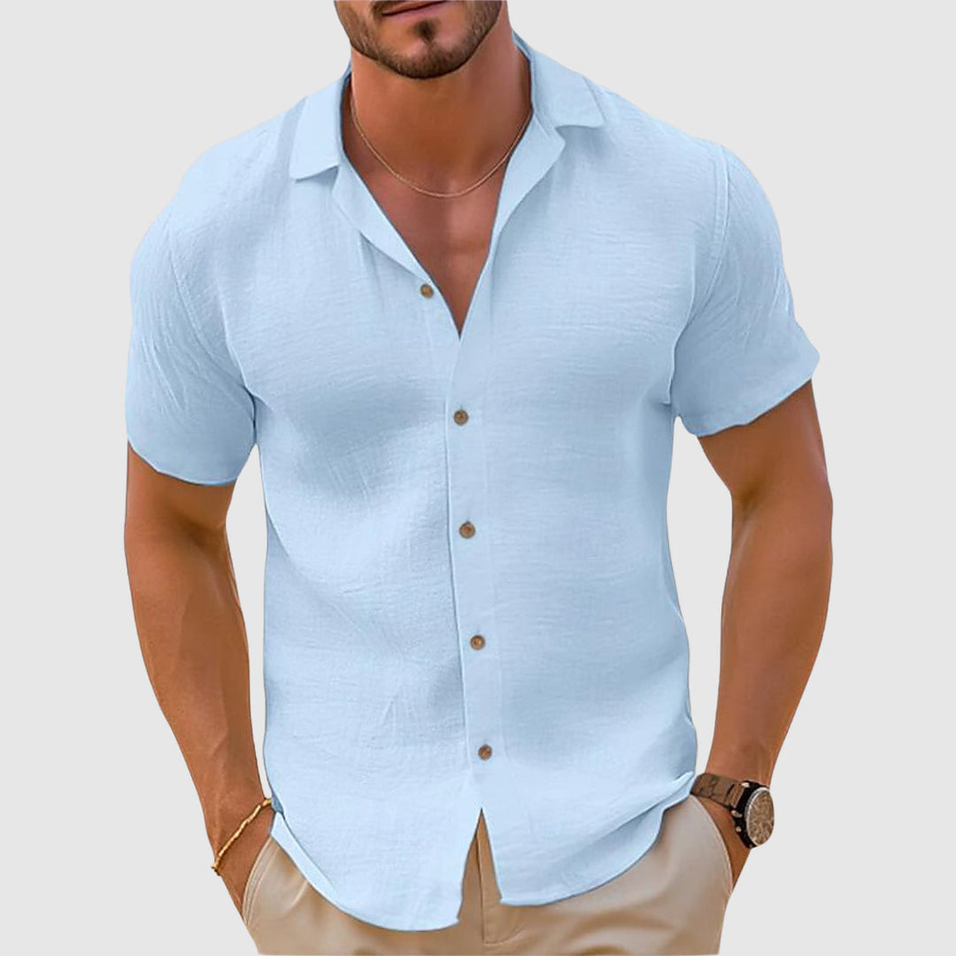 Men's Linen Shirt, Short Sleeve Lightweight Breathable Summer Casual Button-Up Beach Shirt 4