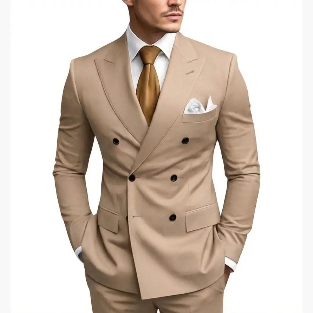 Men's Double-Breasted Wedding Suit, Tailored Blazer & Trousers Formal Event Set 19