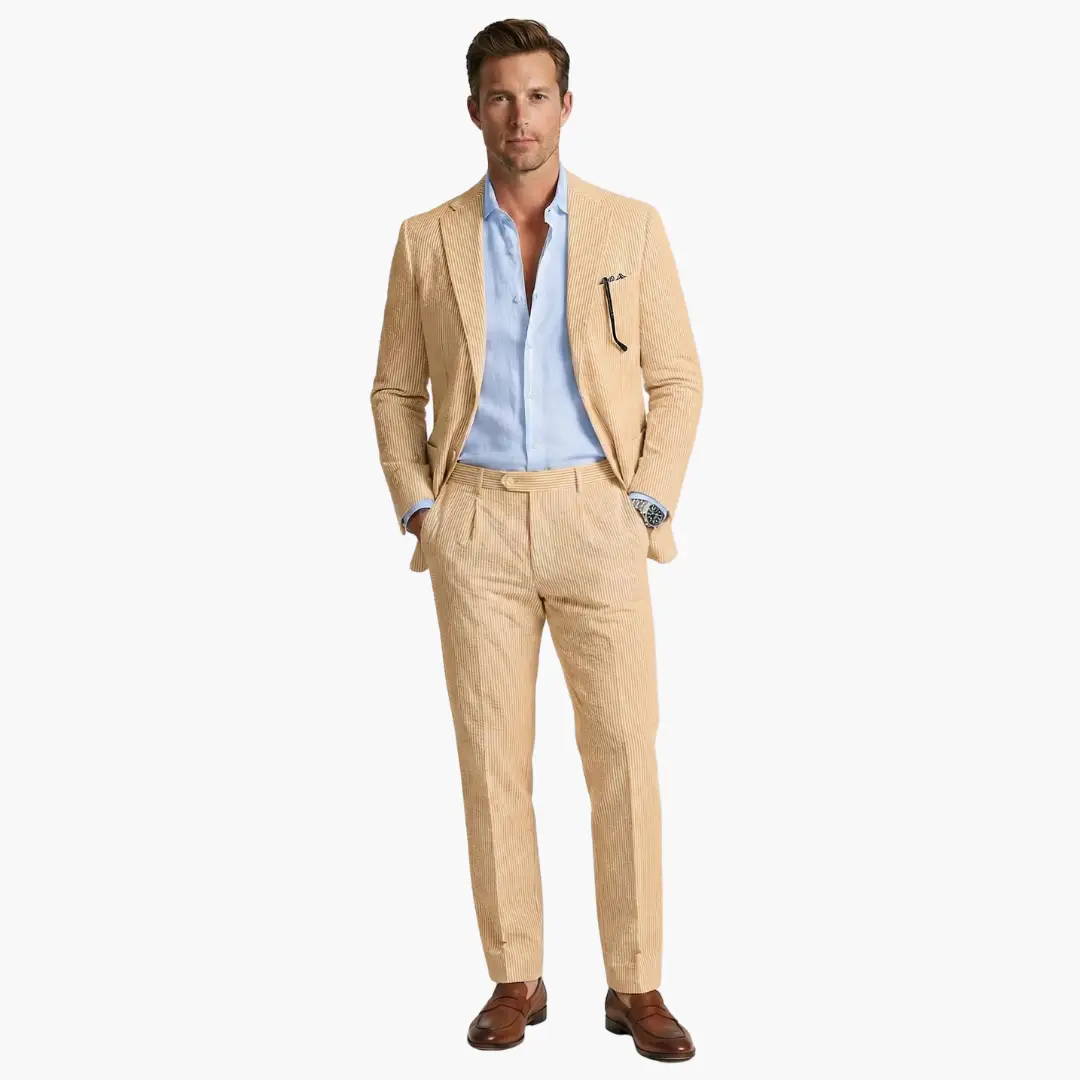 Men's Pinstripe Summer Suit, 2 Piece Slim Fit Blazer & Trousers Set for Smart Casual Events 6