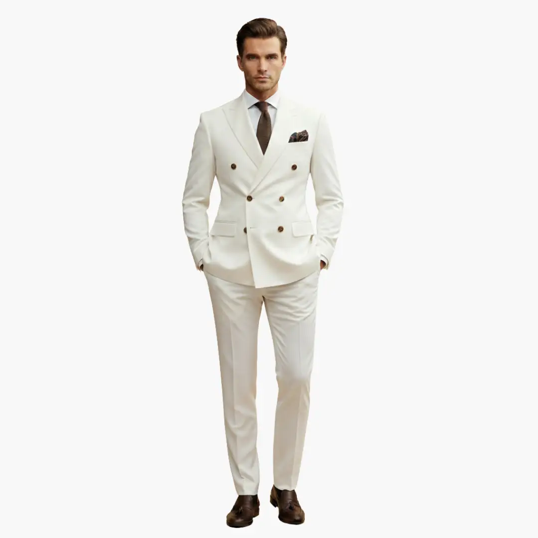 Men's 2 Piece Double-Breasted Suit, Slim Fit Tailored Blazer & Trousers Set for Formal 14
