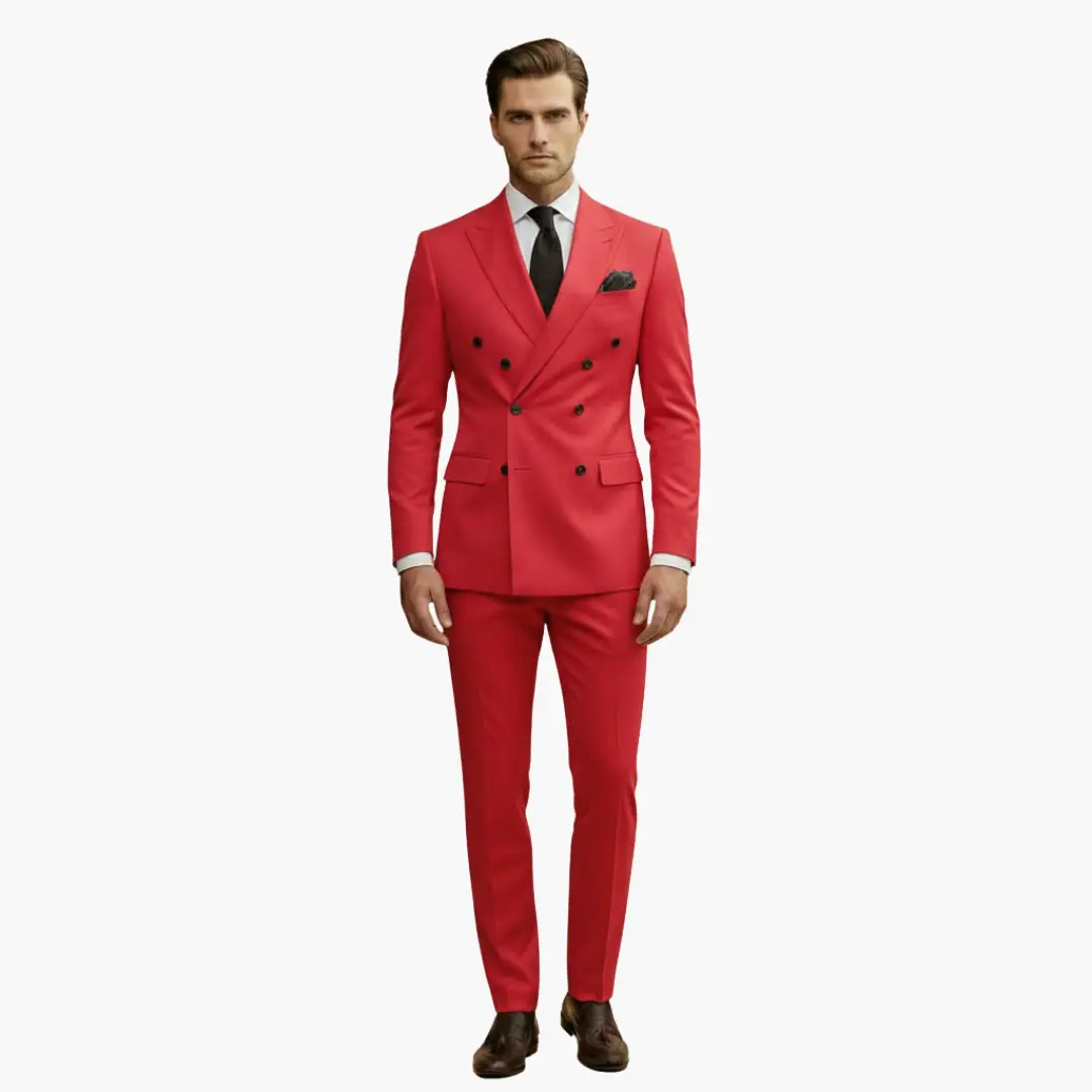 Men's 2 Piece Double-Breasted Suit, Slim Fit Tailored Blazer & Trousers Set for Formal 22