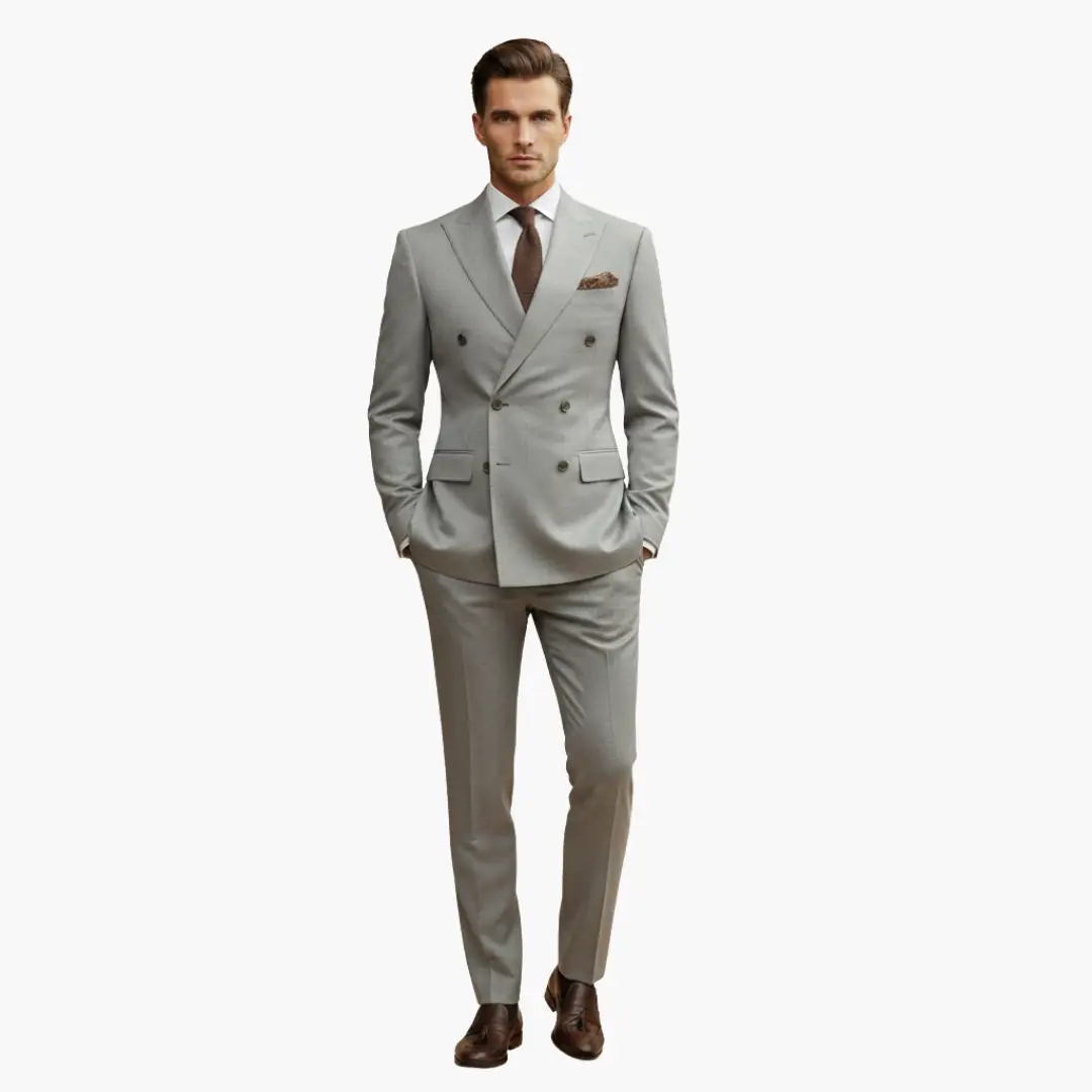 Men's 2 Piece Double-Breasted Suit, Slim Fit Tailored Blazer & Trousers Set for Formal 12