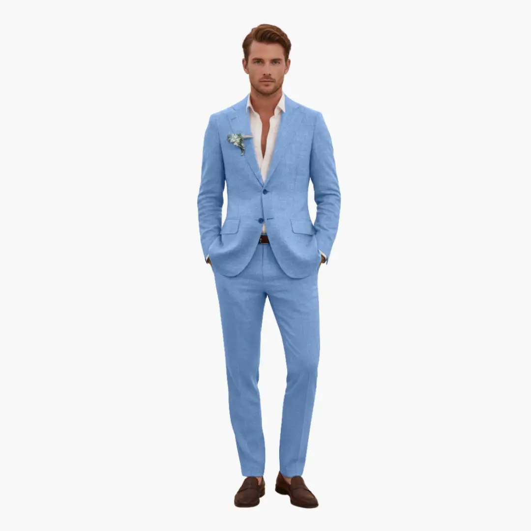 Men's Slim Fit Suit, 2 Piece Notch Lapel Blazer & Straight Trousers Set for Weddings 10