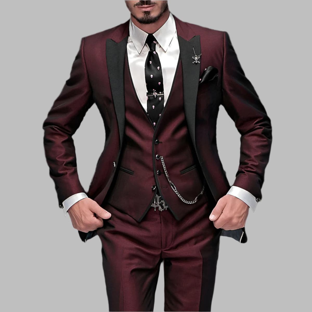 Men's 3 Piece Wedding Suit, Modern Fit Formal Blazer Waistcoat & Trousers Set 7