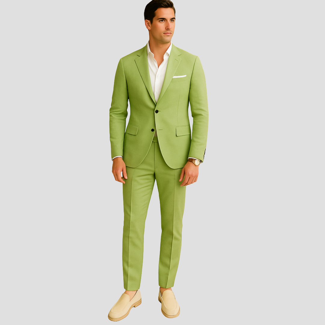 Men's 2 Button Spring Suit, Slim Fit Tailored Blazer & Trousers Set for Weddings 4