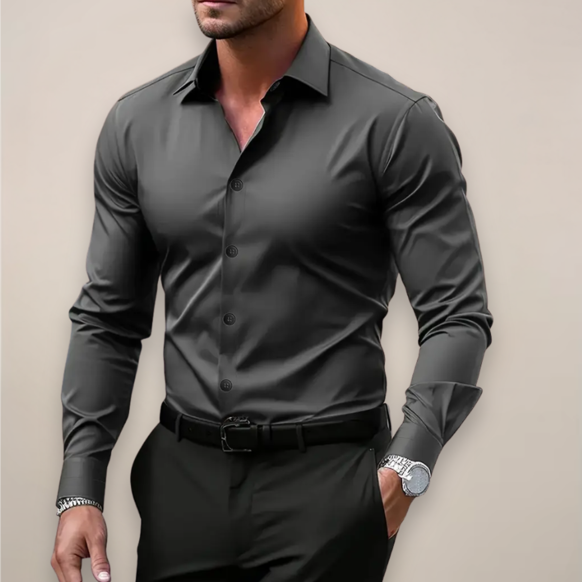 Men's Slim Fit Long Sleeve Shirt, Smart Casual Button-Up Spring Shirt for Work & Events 1