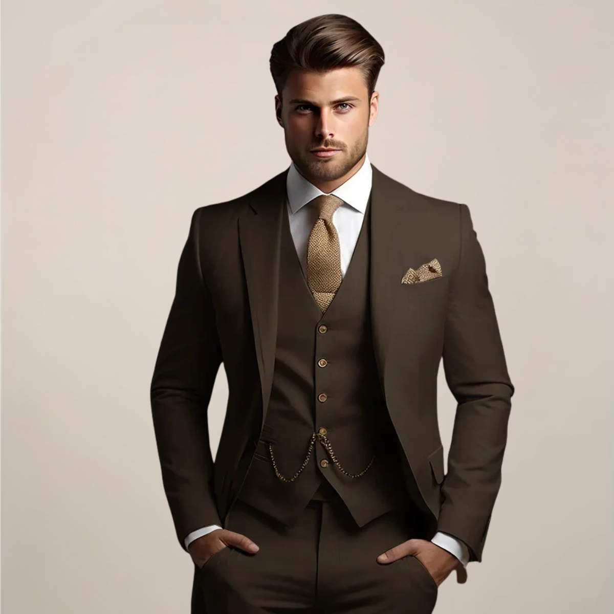 Men's 3 Piece Formal Suit, Slim Fit Tailored Blazer, Waistcoat & Trousers Set for Weddings 4