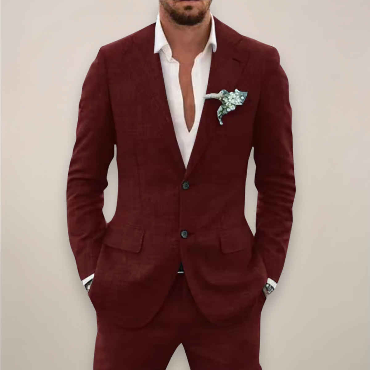 Men's 2 Piece Spring Suit Set, Slim Fit Notch Lapel Blazer & Trousers for Weddings & Events 3