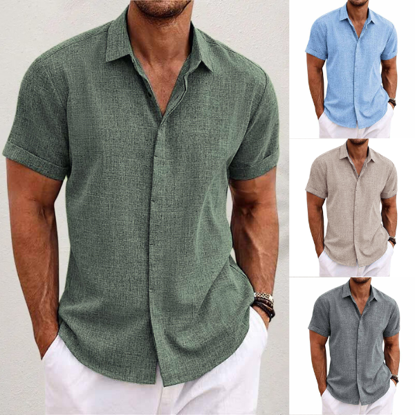 Men's Short Sleeve Cuban Collar Shirt, Open Collar Lightweight Casual Summer Holiday Shirt 2